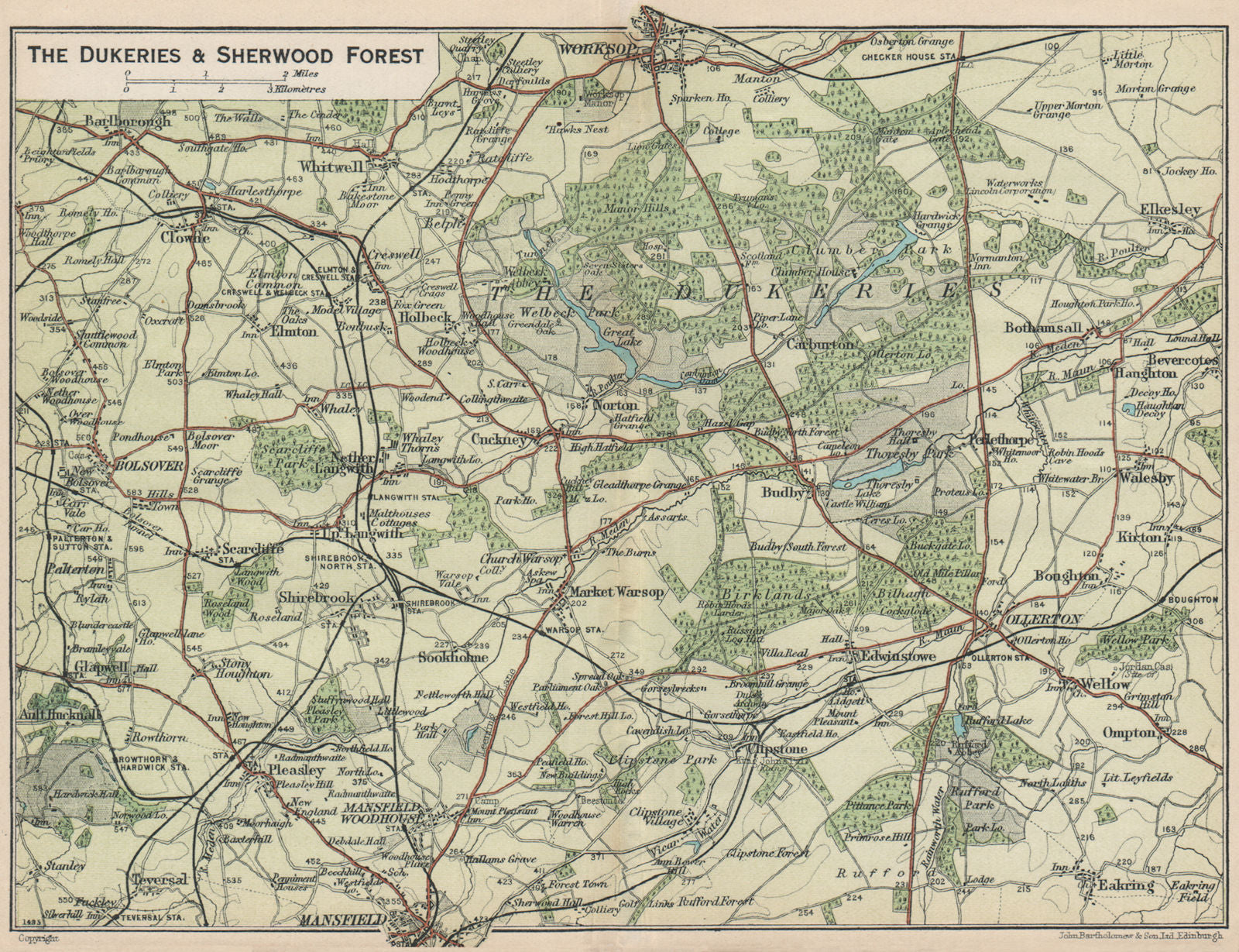 DUKERIES & SHERWOOD FOREST. Mansfield Worksop Ollerton Nottinghamshire 1930 map